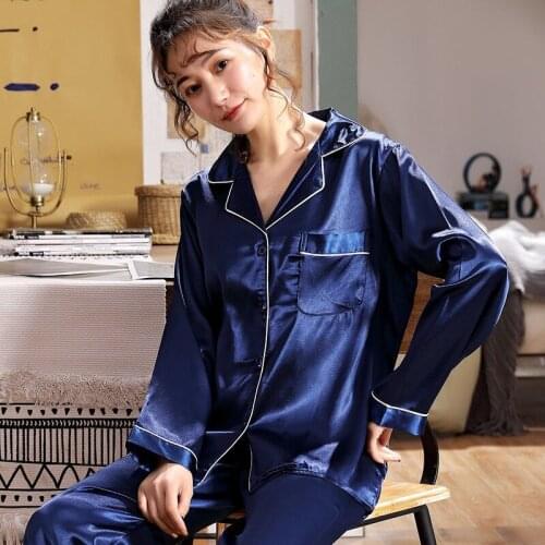2020 new autumn Summer pajama set Fashion Pyjamas Women Faux Silk sexy Pajamas Suit Trousers Night Clothes sleepwear F