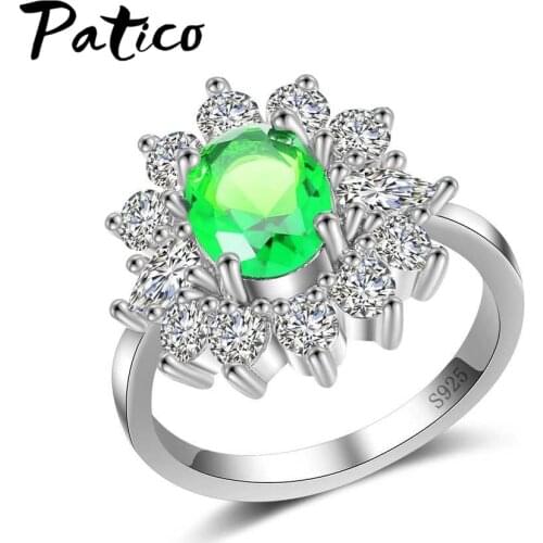 New Arrival Free Shipping 925 Sterling Silver Oval Engagement Ring Fashion Green CubicZirconia Finger Ring Female Jewelry