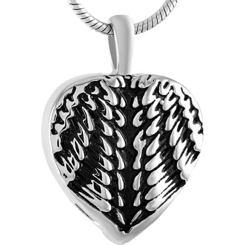 IJD9434 Stainless Steel Cremation Feather Necklace Hold for Ashes Urn Box Souvenir Commemorative for Men and Women Jewelry