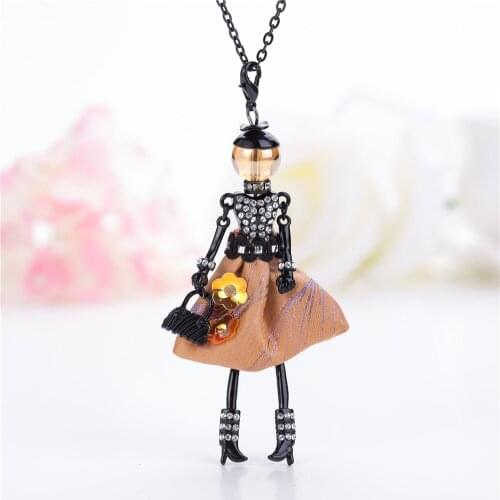 1PS lovely multicolor rhinestone Doll Necklace Winter Long Chian Statement Necklace Doll Pendant Choker Girls Women Accessories