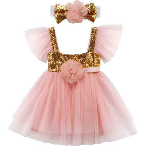 Citgeett Newborn Baby Girl Party Princess Pageant Tutu Tulle Mesh Pink Dress Headband Cute Summer Sundress