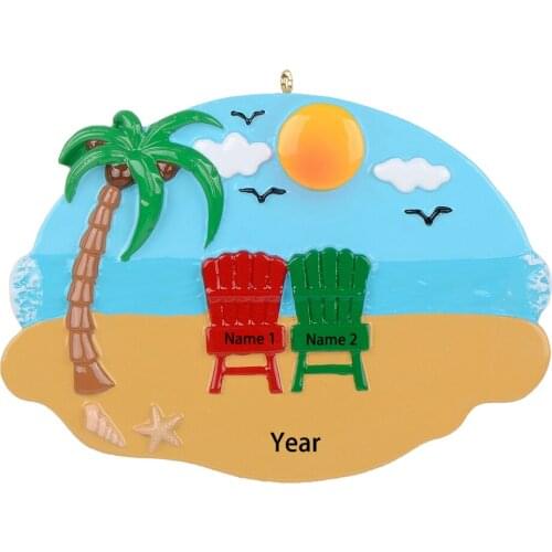 Beach Family of 2 Christmas Tree Ornament Decor for A Holiday Party-Custom Decorations for Family Kids Baby Military Sports