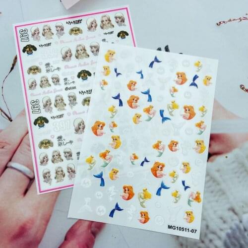 Beauty Girl and Mermaid Nail Art Sticker Self Adhesive Transfer Decal 3D Slider DIY Tips Nail Art Decoration Manicure Package