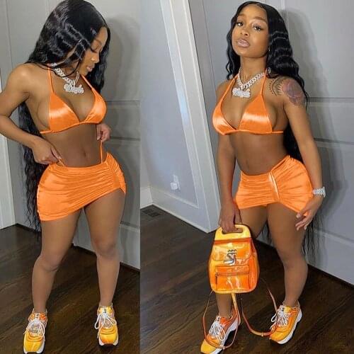 Sexy 2 Piece Set Women Bra Crop Top and Mini Skirt Mesh Sheer Ruched Party Bodycon Club Outfits Summer Beach Women Set Underwear