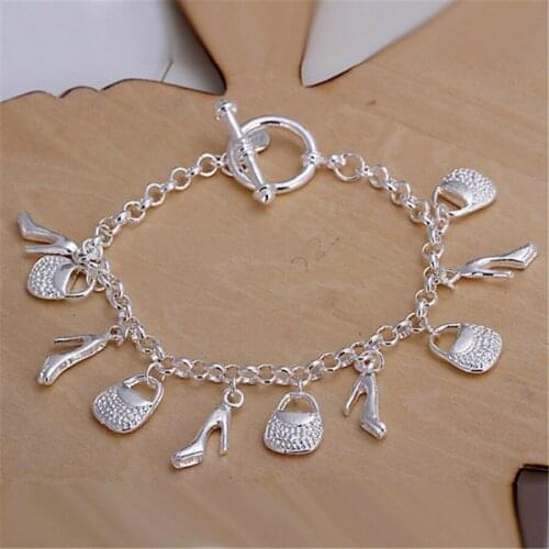 Silver color shoe bag women cute lady charms Wedding bracelets high-quality fashion jewelry Christmas gifts H108
