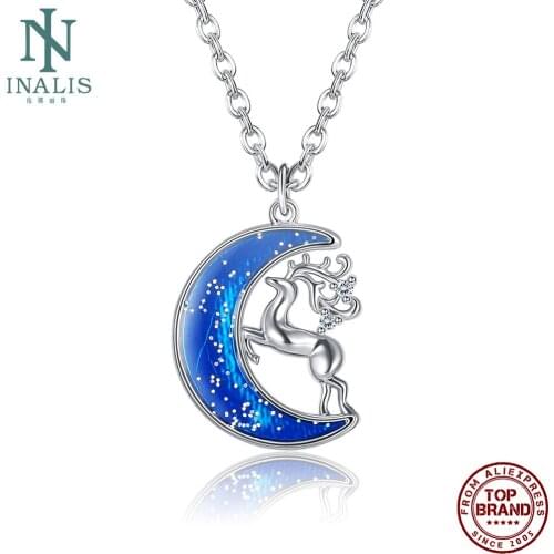 INALIS Blue Moon Fawn Sparkling Pendant Necklaces Charm Fash Women Necklace Festival blessing Fashion Jewelry For Best Friend