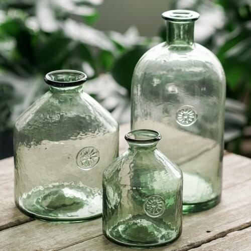 Glass Vase Vintage Vases For Flowers Decoration Home Flower Vase Living Room Decoration Terrarium Green Transparent Relief Vases