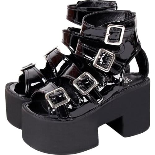 Angelic imprint woman lolita cosplay punk shoes lady high heels pumps girl princess summer dress party sandals buckles 10cm 6013