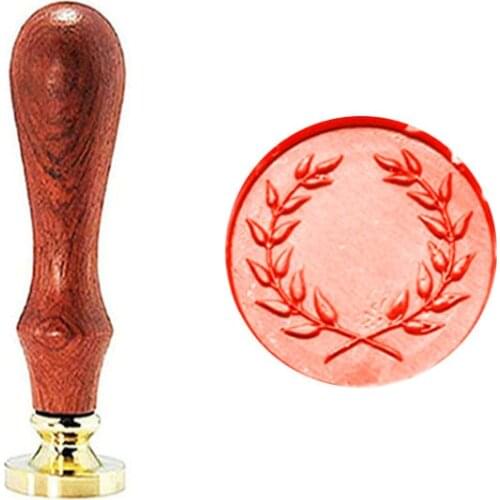 Vintage Olive Wreath Picture Logo Wedding Invitation Wax Seal Sealing Stamp Rosewood Handle Set