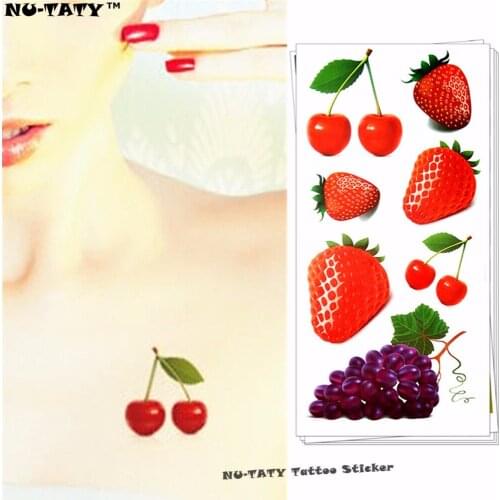 Nu-TATY Cherry Strawberry 3D Temporary Tattoo Body Art Flash Tattoo Stickers 19*9cm Waterproof Car Styling Tatoo Home Decor