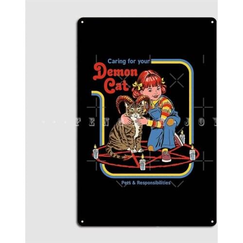 Caring For Your Demon Cat Metal Sign Wall Plaque Club Bar Wall Pub Retro Tin Sign Poster
