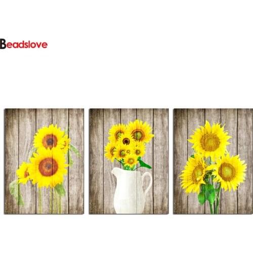 Yellow Sunflower Flower 5 d Diamond Painting 3 pcs set Diy Diamond Embroidery Full Square Round drill home Decoration