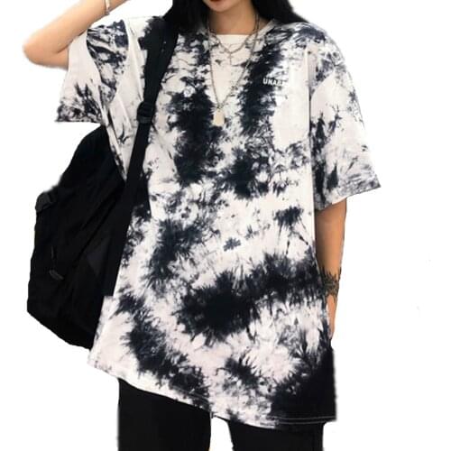 Harajuku Tie Dyeing Gradient Women Top Tees Short Sleeve Loose Casual Tshirts Gothic Style Couple Matching T-shirt Plus Size 6XL