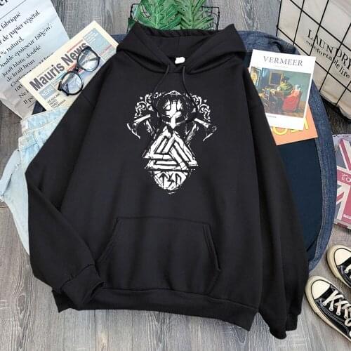 Female Hoodie Viking Viking Pattern Print Hoodies Womens Oversized Loose Round Neck Tops Women Thirteen Colors Clothes Hoodies