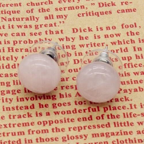 Trendy-beads Popular Silver Plated Bread Shape Stud Earrings For Female Party Gift Rose Pink Quartz Jewelry