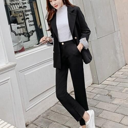 2020 New Elegant Office Lady Casual Suits Autumn Winter Two Piece Set Blazer+Pants Women Slim Thick Business Work Suit Female