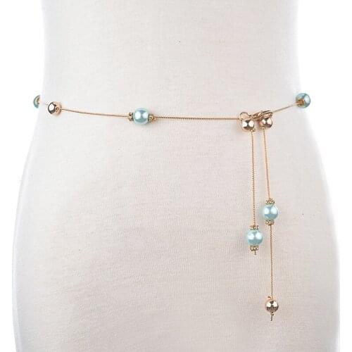 Ladies Women Pearl Belt Causal Bead Sweet Thin Metal Waist Chain Dress Belt Fashion Luxury 2020 NEW