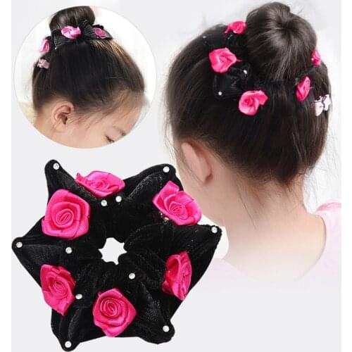 1Pc Crystal Rhinestone Hair Bands Hair Accessories Women Fashion Style Big Rose Flower Elastic Hair Rope Ring For Girls Women
