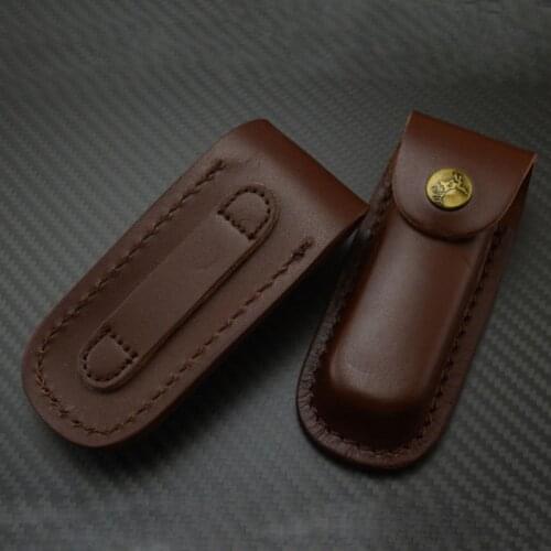 1PC EDC Portable Belt Leather Scabbard Knife Leather Sheath Cover Folding Knife First Layer Cowhide Outdoor Camping Equipment