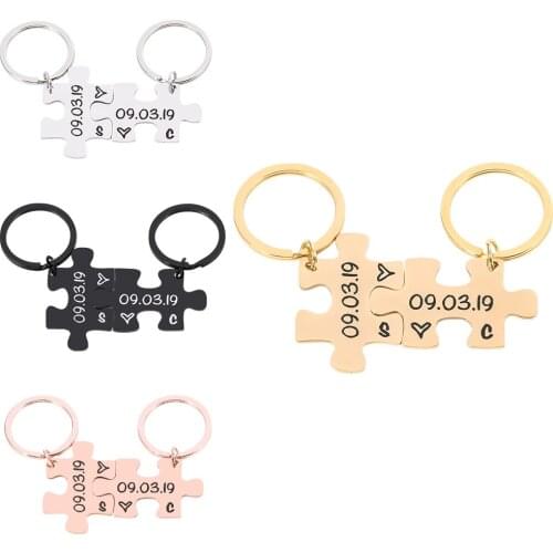 2PCS irregular Couple Keychain Gifts for Husband Wife Boyfriend Girlfriend Valentines Customized Date and Two Initials Keychains