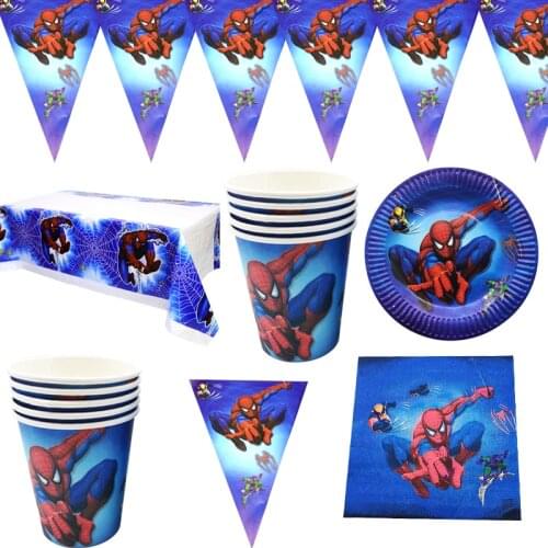 51pcs/lot Spiderman Theme Napkins Happy Birthday Events Party Flags Plates Cups Decoration Boys Kids Favor Bunting Tableware Set
