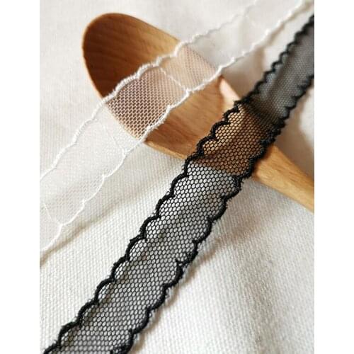 6 Meters Unique Design 1.5cm Width Embroidery Tulle Lace Trims Ivory Black Lace Fabric Free Shipping