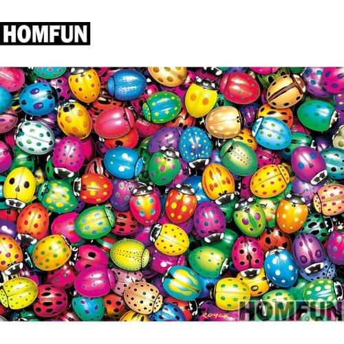 HOMFUN Full Square/Round Drill 5D DIY Diamond Painting "Colorful Ladybug" 3D Embroidery Cross Stitch 5D Home Decor A00997