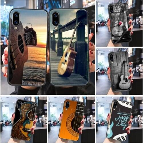Retro guitar scenery Musical Phone case For Huawei P Mate P10 P20 P30 P40 10 20 Smart Z Pro Lite 2019 Frosted black trend Etui
