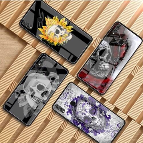 Skull Tempered Glass Phone Case For Huawei P20 P30 P40 P40 Lite Pro Psmart Mate 20 30 Cover Shell
