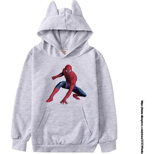 Disney Children Long Sleeves Hoodie SpiderMan Girls Jogging Boys Cartoon Leisure Sweatshirt Tops Child Kids Clothes with Cat Ear