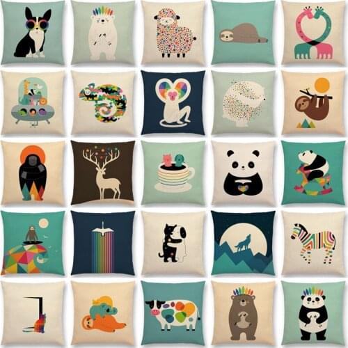 Double Cartoon Animals Interesting Deer Panda Sheep Bulldog Chameleon Colourful Cushion Cover Car Sofa Throw Pillow Case Square