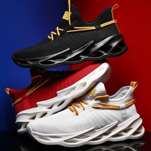 Foit Knitted Fabric Sole Breathable Comfort Cushioning Running Shoes Black Red Casual MenS Sports Shoes Outdoor Jogging