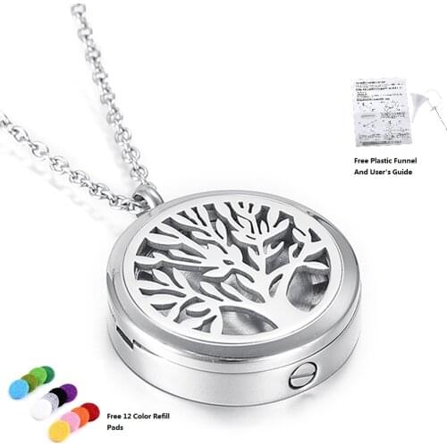 IJD5013 Tree of Life Stainless Steel Cremation Pendant&Young Living Doterra Aromatherapy with Engraving and 12 Felt Pads
