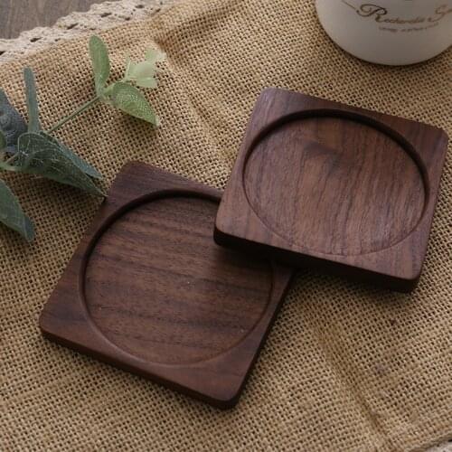 Jaswehome Creative Solid Wood Coasters 2pcs/Set Walnut Beech Wood Tea Cup Tray Coofee Cup Pad Wooden Placemats