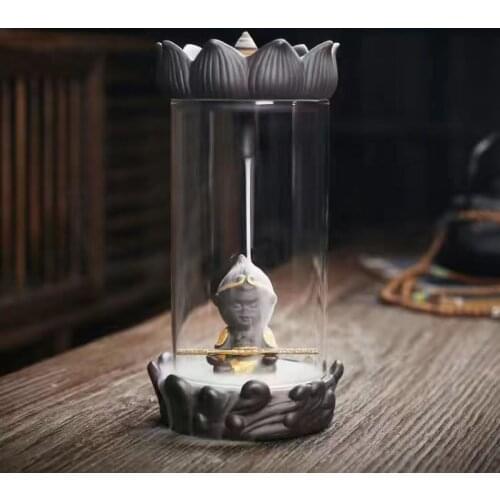 Handmade Ceramic Incense Burner Smoke Waterfall Acrylic Cover Backflow Incense Burner Living Room Decoration Incense Holder
