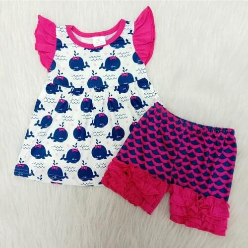 Cute baby girl flutter ruffle top and shorts set girl summer fashion outfit high quality children 2 pieces set