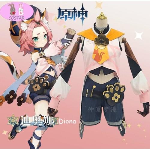Anime Genshin Impact Diona Cosplay Costume Game Suit Lovely Cat Tail Uniform Halloween Party Outfit For Women Girls 2020 NEW