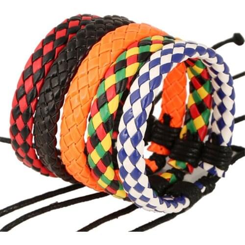 Red Ethnic Boho Gift Design Punk Bangle Fashion Vintage Brown Genuine Woven Leather Bracelets Women Men Jewelry Accessories