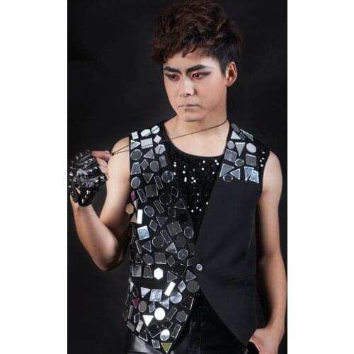 Fashion personalityMale Mirror Rrregular Suit Vest dj costumes Nightclub singer dancer stage dance vest jacket costume