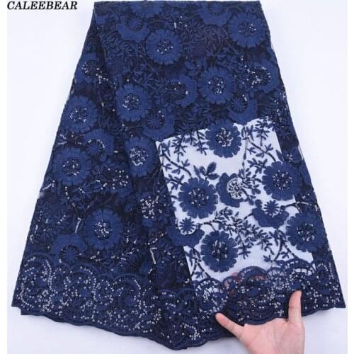 New Arrival Cheap African Lace Fabric Navy French Mesh Milk Silk Lace Fabric With Sequins Nigerian Tulle Lace For Dress S1989