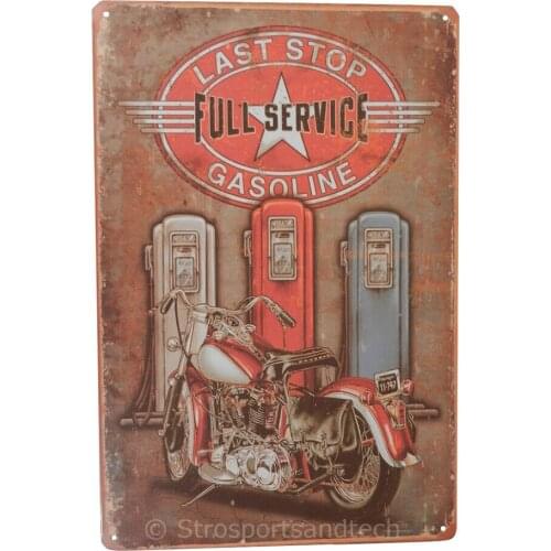 Motorcycle Last Stop Gas Tin Sign Bar Cafe Diner Garage Wall Decor Retro Vintage