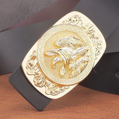High quality Golden eagle slide buckle Designer Belts genuine leather black 3.8cm wide brand Waist Strap Casual ceinture homme