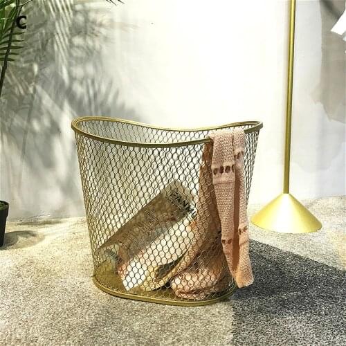 Luxury Fashion Laundry Basket Thicken Metal Golden Not Faded Oval Gold Color Dirty Clothes Storage Home Creative Organizer