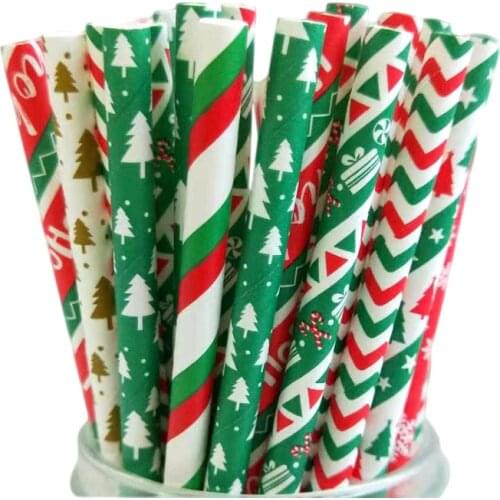 25Pcs/Lot Christmas Paper Straws Snowflake Drinking Straw Merry Christmas Decorations for Home 2021 Xmas New Year Party Supplies