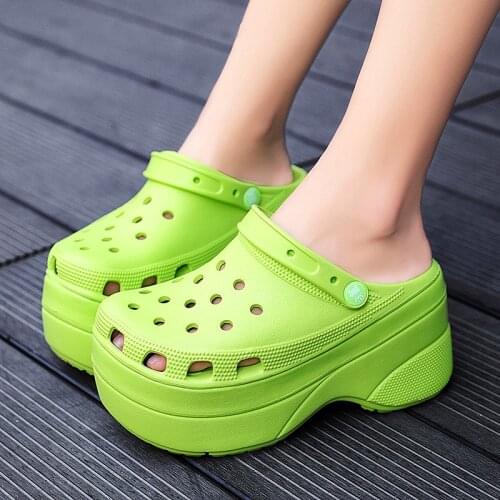Summer Green Platform High Heels Sandals Non-slip Wedges shoes for Women 10 cm Increase Fashion Garden Shoes