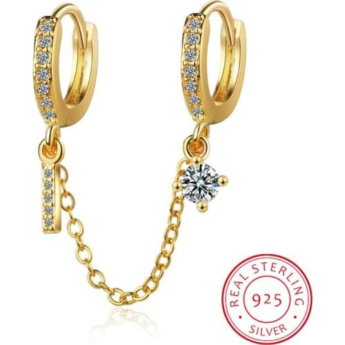 2019 new 925 sterling silver tassell cz round earring elegance women gift jewelry with round cz link chain ear elegant style