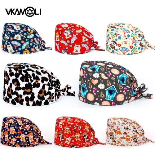 Dog pattern printing Scrubs cap women and mens scrubs cap pet shop cap lab work Dust Cap Nursing Accessories scrubs women