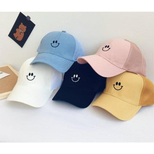 Smily Face Embroidery Snapback Hat Summer Baby Girls Boys Baseball Cap for Kids Sun Shade Protection 6 Panels Bone Cap with Mesh