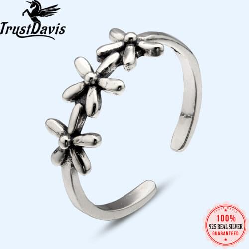 Trusta 2018 100% 925 Sterling Thai Silver Fashion Jewelry Cute Flower Cocktail Ring Sizable 5 6 7 Girls Kids Xmas Gift DS563