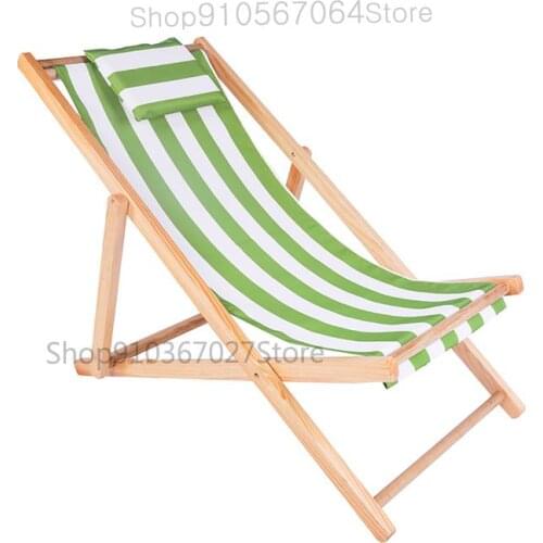 Solid Wood Beach Chair Recliner Folding Canvas Chair Lunch Break Outdoor Portable Accompanying Chair Lazy Chair